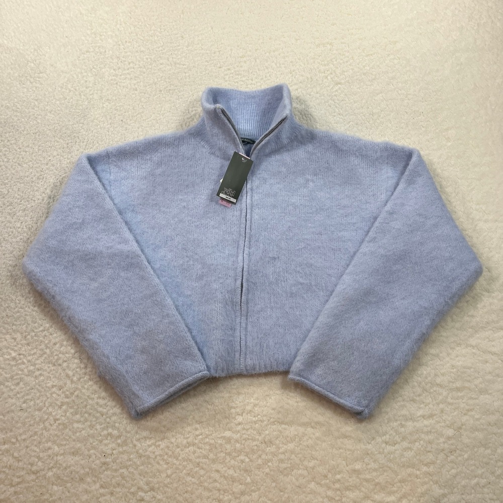 Wild Fable Sweater Womens XL Light Blue Full Zip Fuzzy Cropped Mock Neck